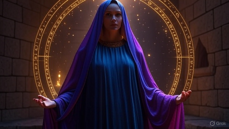 Mystische Fluchentfernung Expertin mit goldenen Schutzkreisen und spiritueller Energie, professionelle Verwünschung auflösen